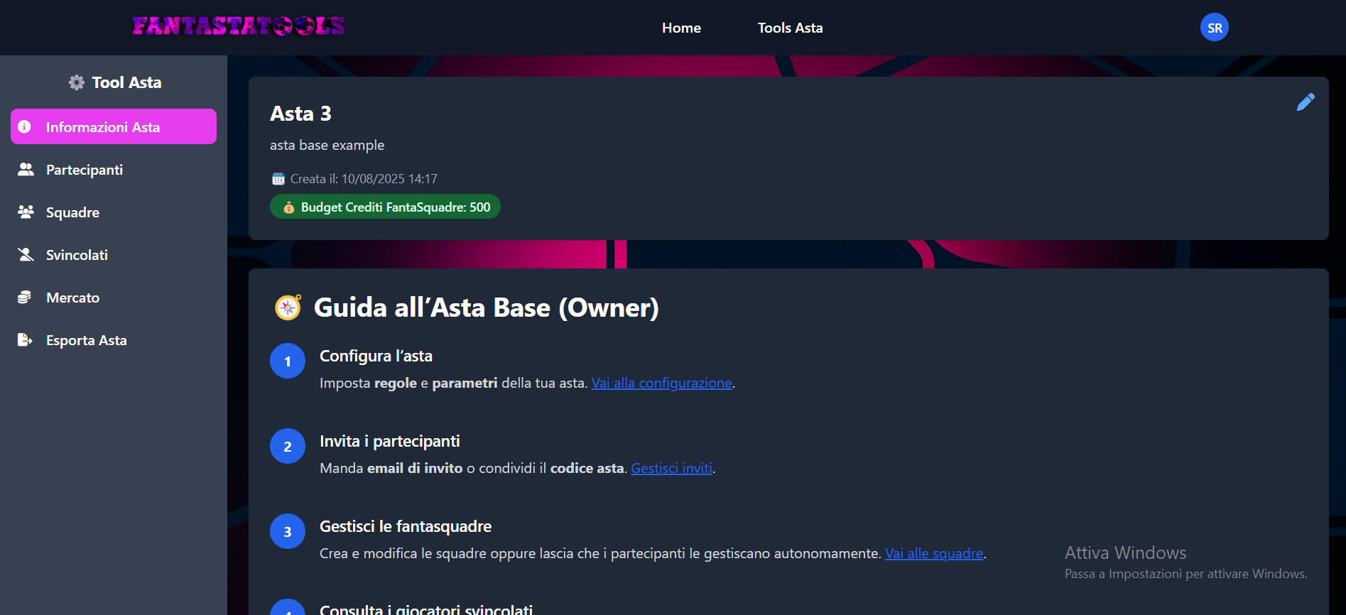 Dashboard asta